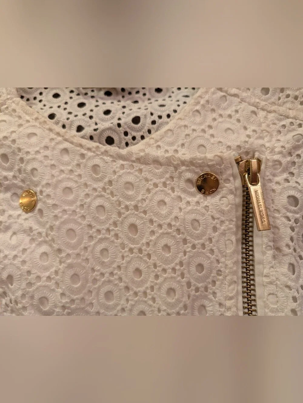 Michael Kors Sz-4 Women White Eyelet Zip Jacket